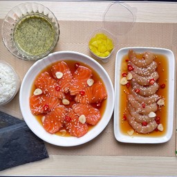 Combo Setคู่ กุ้งแซลม่อนดองซีอิ๊วเกาหลี