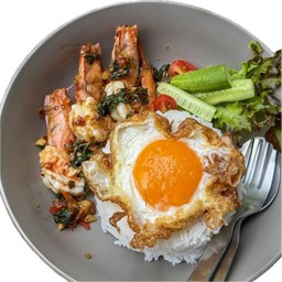 ข้าวกะเพรากุ้ง Original + ไข่ดาว