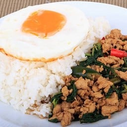 ผัดกะเพราไก่ราดข้าว ไข่ดาว