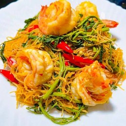 ผัดหมี่กระเฉดกุ้ง