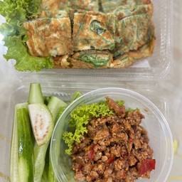 น้ำพริกหมูสับ + ไข่เจียวชะอม