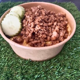 ข้าวหมูสับกะเทียมพริกไทย