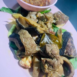 ต้มแห้งจิ้มแจ่ว+ลวกจิ้มเนื้อ+ส้มตำปูปลาร้า+ข้าวเหนียว 2ห่อ