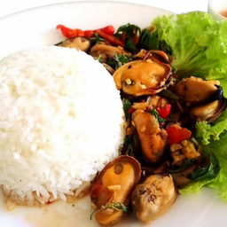 ข้าวกะเพราหอยแมลงภู่
