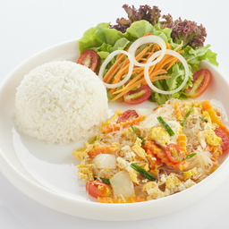 L ข้าวราด วุ้นเส้นผัดไข่