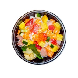 ข้าวหน้าปลาดิบรวมหั่นลูกเต๋า