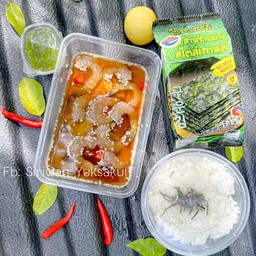 [อร่อยซ่ากับโค้ก] Set. กุ้งดอง+ข้าว+สาหร่าย +  โค้ก ออริจินัล (ขวด)