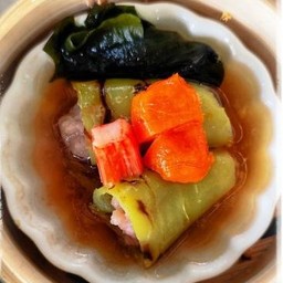 พริกหยวกหมกเตา (พริกหยวกย่างยัดใส้หมูเด้งไข่แดงเค็ม)