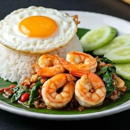 ข้าวกะเพรา กุ้งหมูสับ