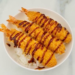 ข้าวหน้ากุ้งครั้นชี่ทอดราดซอสทงคัตสึ