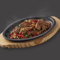 เนื้อริบอายผัดกระเพรากระทะร้อน