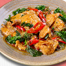 หมูนุ่มกะเพรากรอบ (กับข้าว)