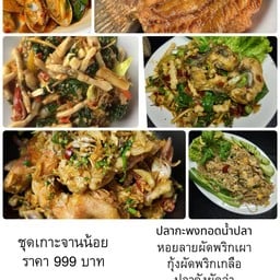 ชุดเกาะจานน้อย กะพงทอดน้ำปลา ปลาคังผัดฉ่า หอยหลอดผัดฉ่า หอยลายผัดพริกเผา กุ้งผัดพริกเกลือ ข้าวผัดโบราณกลาง