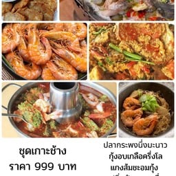 ชุดเกาะช้าง กะพงนึ่งมะนาว แกงส้มชะอมกุ้ง กุ้งอบเกลือครึ่งโล กุ้งอบวุ้นเส้น ปูนิ่มผัดผงกะหรี่ จ๊อปู