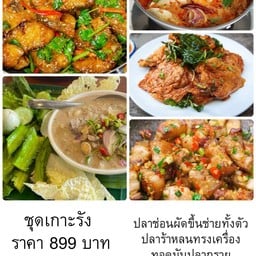 ชุดเกาะรัง ปลาช่อนผัดขึ้นช่ายทั้งตัว ต้มยำรวมมิตร ทอดมันปลากราย สามชั้นผัดพริกเกลือ ปลาร้าหลนทรงเครื่อง