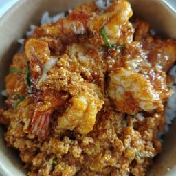 ข้าวราด ห่อหมกกุ้งผัดแห้ง