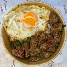 กระเพราตับ ราดข้าว