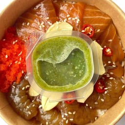 ข้าวหน้าแซลม่อนดอง+กุ้งดอง