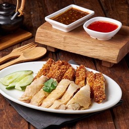 ไก่ต้ม+ไก่ทอด (จานใหญ่)