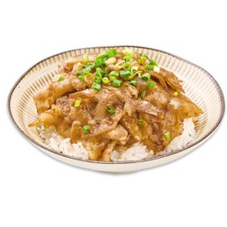 ข้าวหน้าหมูสามชั้นสไลซ์ผัดซอสสไตล์ญี่ปุน