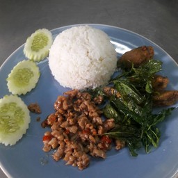 ข้าวไข่เยี่ยวม้ากะเพรากรอบ