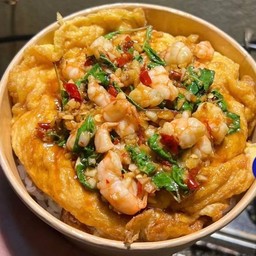 ข้าวไข่เจียวระเบิด&กระเพรากุ้งสับ