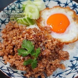 ข้าวหมูสับกระเทียม&ไข่เป็ดดาว