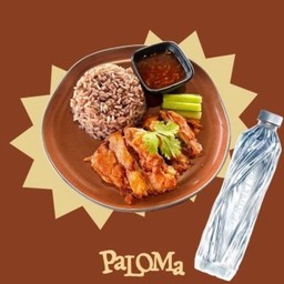 Set ข้าวไก่ทอด + น้ำเปล่า 1 ขวด Set Rice With Fried Chicken + A Bottle Of Water