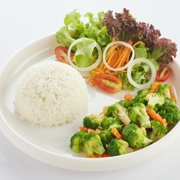 L ข้าวราด บล็อคโคลี่ผัดน้ำมันหอย