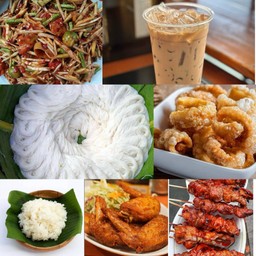 ส้มตำ2 น้ำ2 ขนมจีน2 ข้าวเหนียว2 แคบหมู2 ปีกไก่2 ไก่ย่าง2