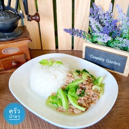 ข้าว ผัดยอดคะน้า+เนื้อสัตว์