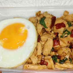 กระเพราอกไก่+ไข่ดาว ราดข้าว