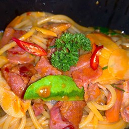 Spicy Tom yum Spaghetti bacon สปาเก็ตตี้ ต้มยำ เบคอน