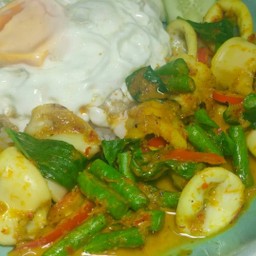 ผัดเครื่องแกงใส่ถั่วฝักยาว