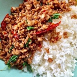 กะเพราราดข้าว(คลิ๊กเลือกเนื้อสัตว์)
