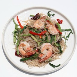 หมี่ผักกระเฉดกุ้งสด