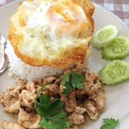 ข้าวไก่กระเทียม+ไข่ดาว