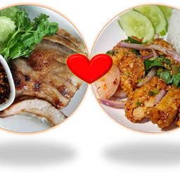 [เซตสุดฮิต] ข้าวคอหมูย่าง + ข้าวน้ำตกไก่ย่างแซ่บ