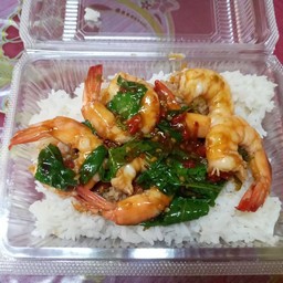 กะเพรากุ้งราดข้าว