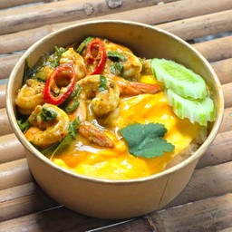 ข้าวแกงคั่วเขียวหวานกุ้ง+ไข่ข้น