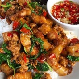กะเพราหมูสามชั้นพริกแห้ง(ราดข้าว)