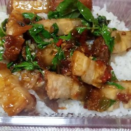 กะเพราหมูกรอบราดข้าว