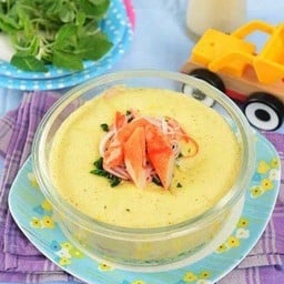 Pizza Steamed Egg 茶碗蒸し with Carbonara Sauce and Alaskan Crab Stick ไข่ตุ๋นปูอัดอลาสก้าคาโบนาร่า