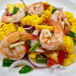 ยำข้าวโพดหวาน กุ้งสุก