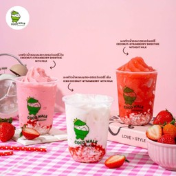 มะพร้่าวน้ำหอม+สตอร์เบอร์รี่ ปั่นนมสด