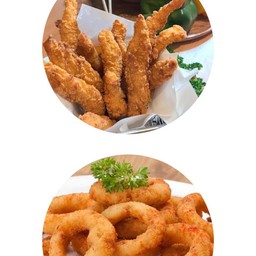 หอมใหญ่ทอด+ไก่ไม่มีกระดูกทอด