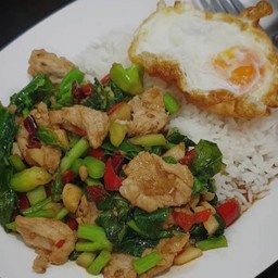 คะน้าหมูชิ้นราดข้าว