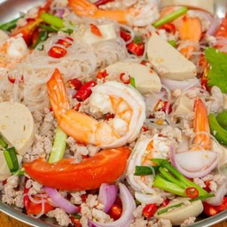 ยำวุ้นเส้น กุ้ง หมูสับ หมูยอ