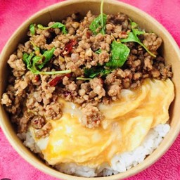 ข้าวไข่ข้น ไข่กุ่้งหน้ากระเพราะหมูสับ
