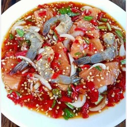 ยำปลาร้าแซลม่อนกุ้งสด 